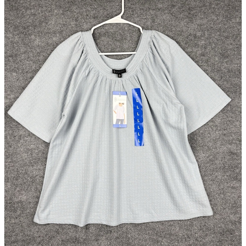 NWT Bobeau Women's Flutter Sleeve Relaxed Fit Textured Top Blouse Sz Large Blue